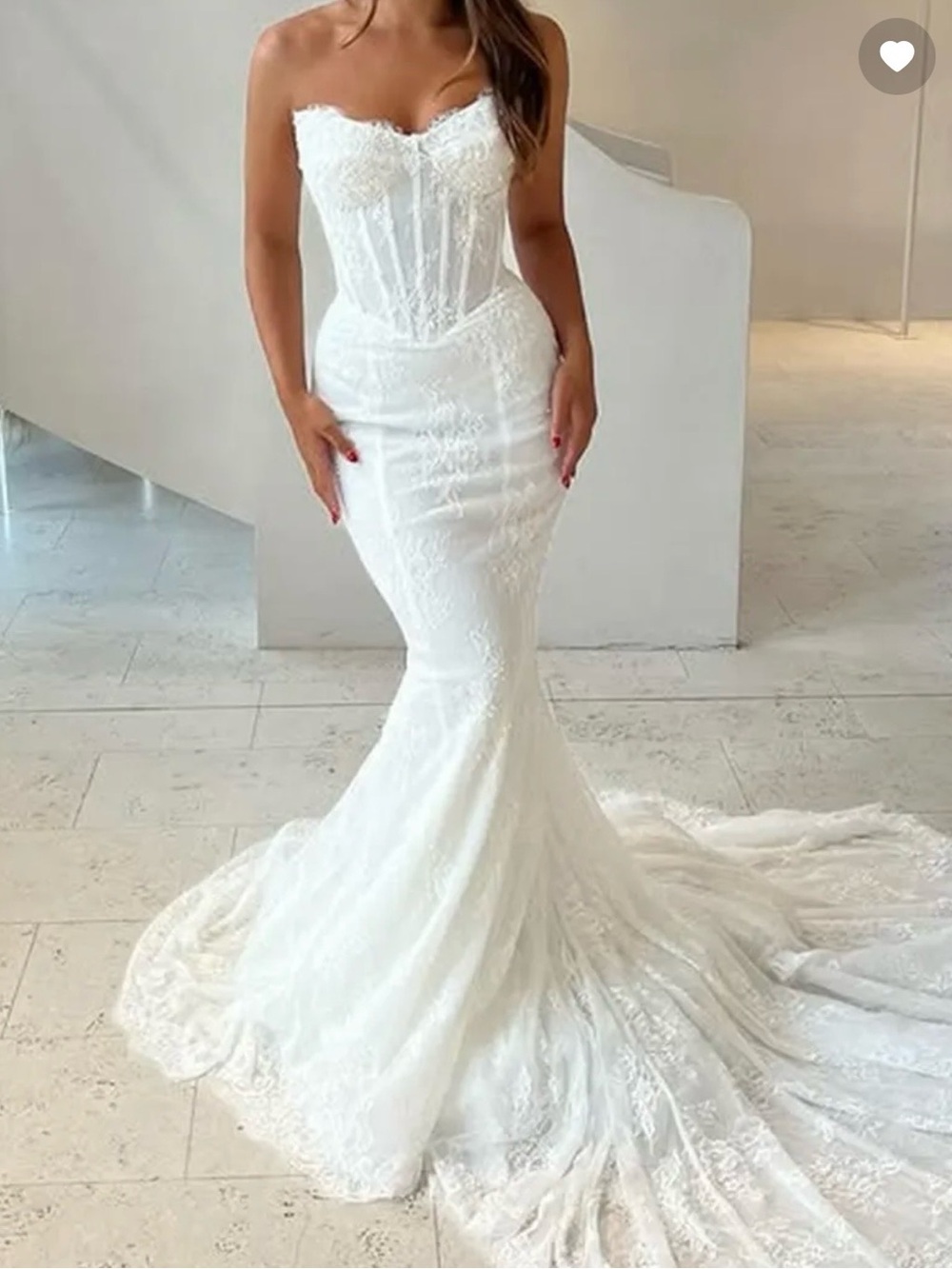 Strapless Lace Corset Wedding Gown in White